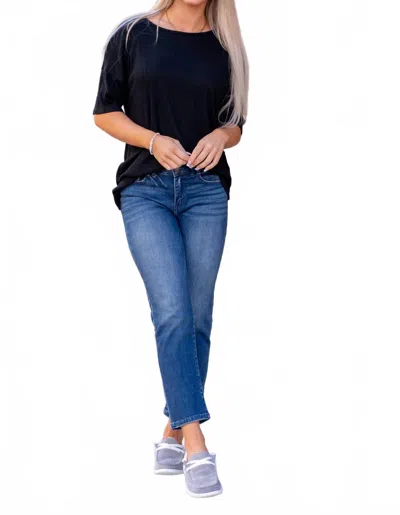 Kancan Mid Rise Slim Straight Fit Jean In Dark Blue