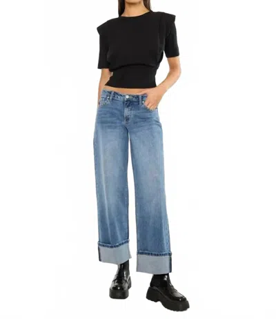 Kancan Mid Rise Studded Wide Leg Jeans In Medium In Blue