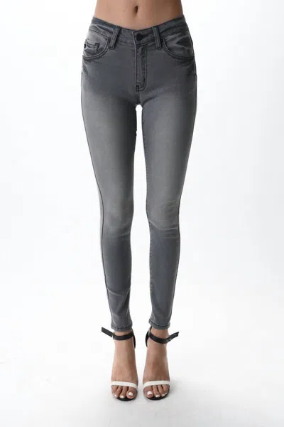 Kancan Mid Rise Super Skinny Jeans In Black In Gray