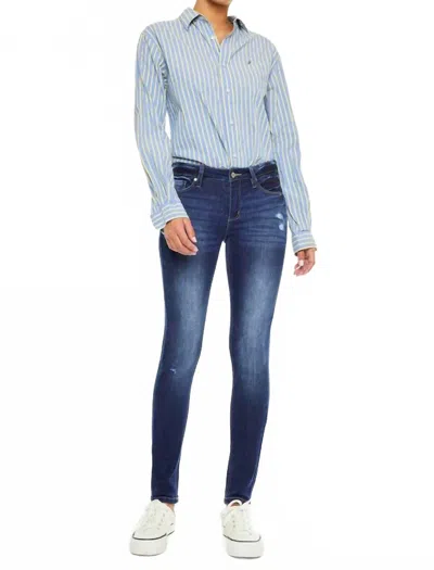 Kancan Mid Rise Super Skinny Jeans In Dark In Blue