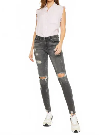 Kancan Mid Rise Super Skinny Jeans In Gray