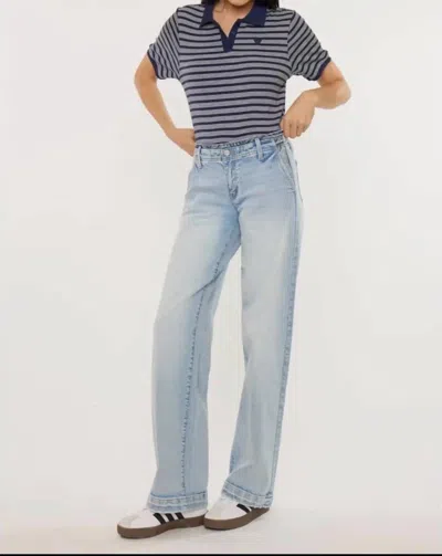 Kancan Mid Rise Wide Leg Trousers In Denim In Multi