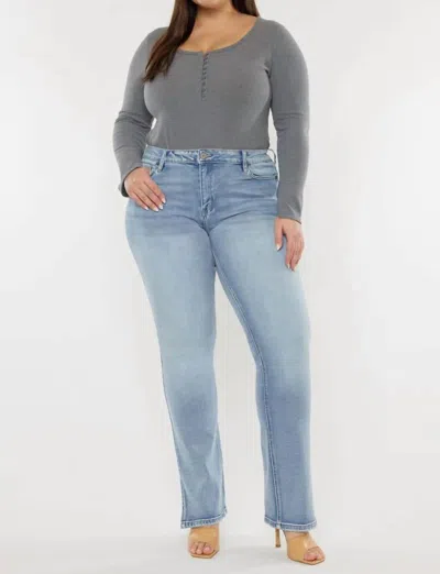 Kancan Mid Rise Y2k Bootcut Jeans In Medium Wash In Blue