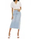 Kancan Midi High Rise Denim Contrast Skirt In Light Denim In Blue