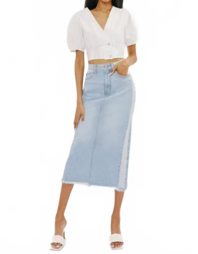 KANCAN MIDI HIGH RISE DENIM CONTRAST SKIRT IN LIGHT DENIM
