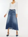 Kancan Midnight Denim Maxi Skirt In Dark Stone Wash