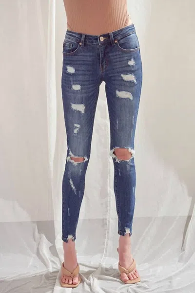 Kancan Mid-rise Distressed Super Skinny Jeans In Medium Wash In Blue