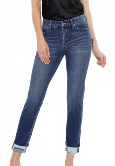 Kancan Midrise Slim Straight Jeans In Medium Stone Wash In Blue