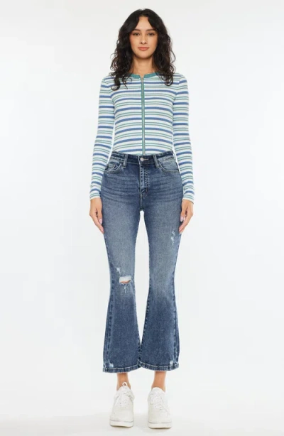 Kancan Miley Essentials High Rise Cropped Flare Jeans In Blue