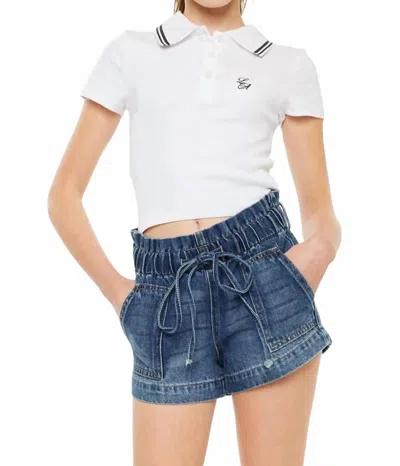 Kancan Mimi Paper Bag Kids Short In Medium Dark Wash In Purple