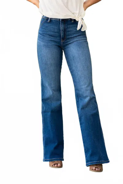 Kancan Misty Ultra High Rise Wide Flare Jeans In Dark Wash In Blue