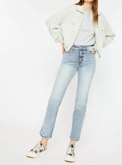 Kancan Muffy High Rise Side Slit Hem Straight Jeans In Light Stone Wash