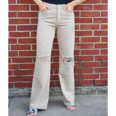 Kancan Nadia 90's Flare Jean In Beige In Neutral