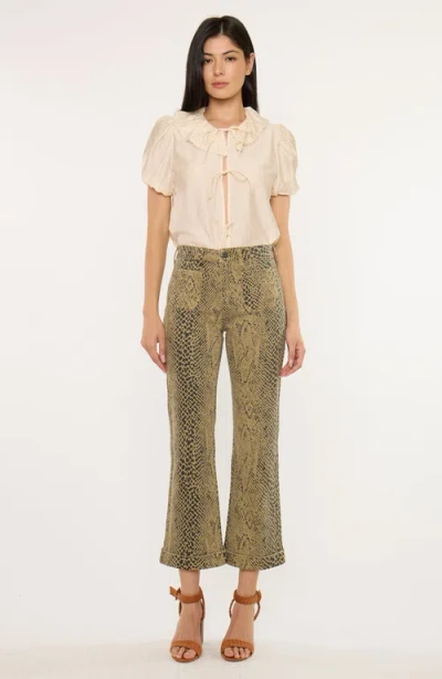 Kancan Natalie High Rise Crop Flare Jeans In Brown