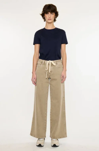 Kancan Natty Mid Rise Wide Flare Jeans In Brown