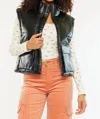 Kancan Obsidian Cropped Faux Leather Puffer Vest In Black In Black