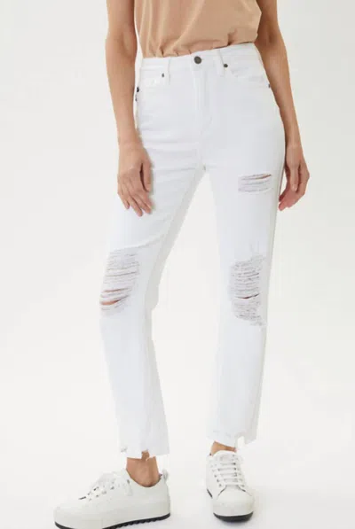 Kancan Ocean Breeze High Rise Distressed Jeans In White