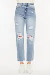 Kancan Oceane Paint Splatter Straight Jeans In Medium Wash In Blue