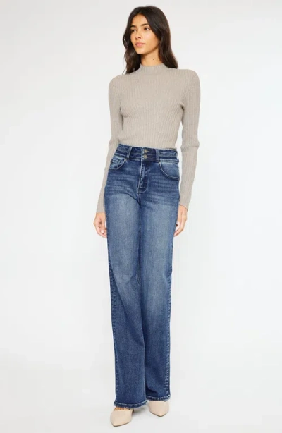 Kancan Onyx Essentials Ultra High Rise Wide Flare Jeans In Blue