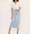 Kancan Penny High-rise Midi Skirt In Light Wash In Blue
