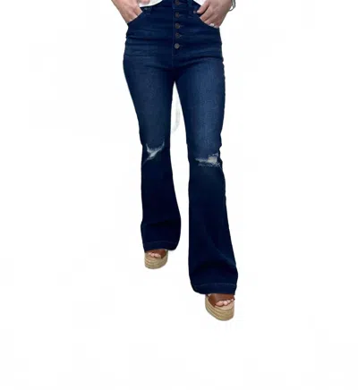 Kancan Petite High Rise Button Fly Flare Jeans In Dark