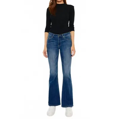 Kancan Petite Mid Rise Flare Jeans In Blue Jean