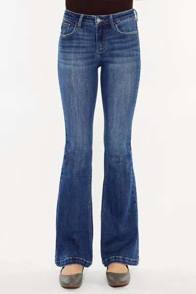 Kancan Petite Mid Rise Flare Jeans In Medium Wash Stretch