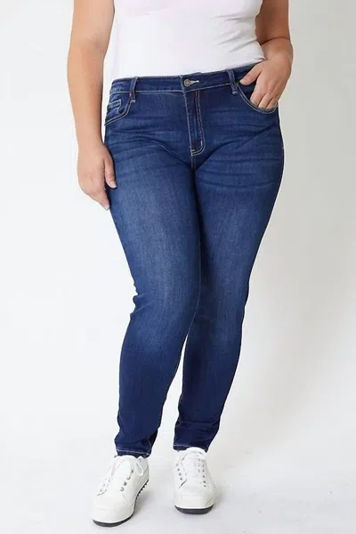 Kancan Plus Mid Rise Super Skinny Jeans In Dark Wash In Blue