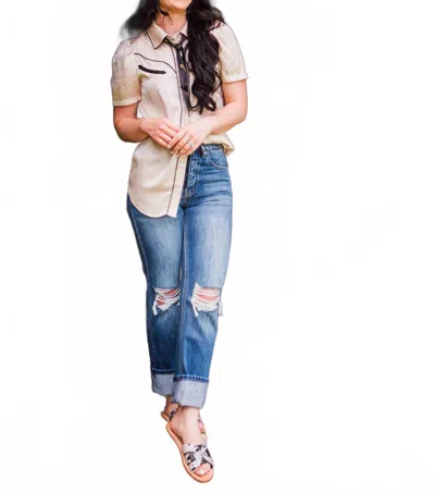 Kancan Posey High Rise Distressed Jeans In Medium Wash In Blue