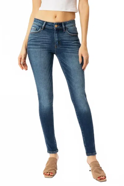 Kancan Premier Mid Rise Super Skinny Jeans In Medium Wash In Blue