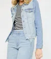 Kancan Princess Sleeve Two-tone Destructed Denim Jacket In Light Wash