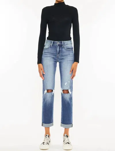 Kancan Raven Ultra High Rise Slim Straight Leg Jeans In Medium In Blue