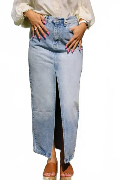 Kancan Ready For Rodeo Midi Skirt In Light Stone Wash In Blue