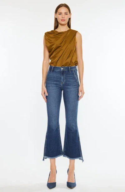 Kancan Reba High Rise Cropped Flare Jeans In Blue