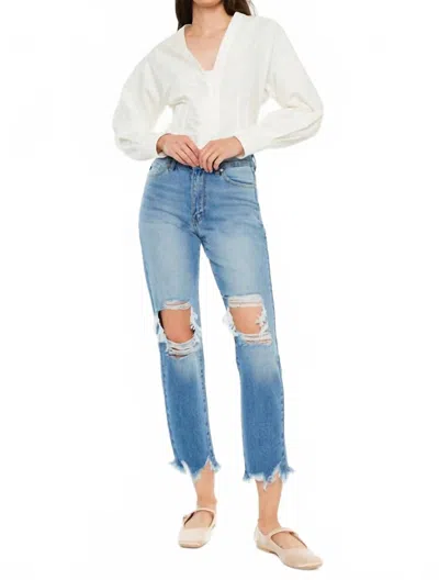 Kancan Regina High Rise Mom Jeans In Medium Wash In Blue