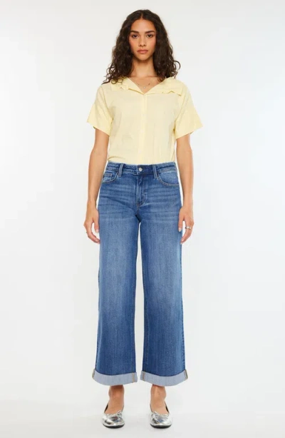 Kancan Reyna Essentials High Rise Wide Leg Jeans In Blue