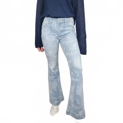 Kancan Rosa Floral Print Flares Jean In Light Wash In Blue