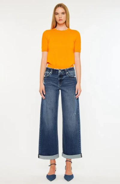 Kancan Women's High Rise Wide Leg Pull On Jeans In Blue