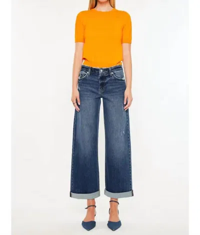 Kancan Rosie High Rise Wide Leg Jeans In Dark Wash In Blue