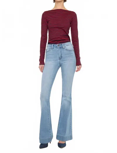 Kancan Roxanne High Rise Flare Jeans In Light Wash In Burgundy