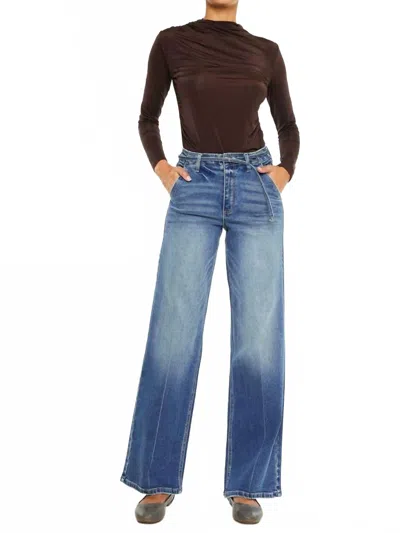 Kancan Santa Monica High Rise Wide Leg Jeans In Medium Indigo Wash In Blue