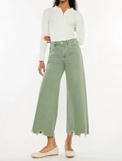 Kancan High Rise Cropped Wide Leg Jean In Olive In Green