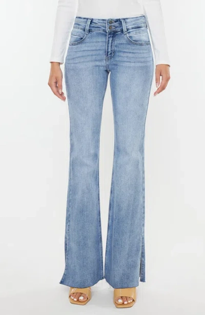 Kancan Selena Mid Rise Double Waist Band Flare Jeans In Medium Wash