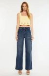 Kancan Seville High Rise Wide Flare Jeans In Blue