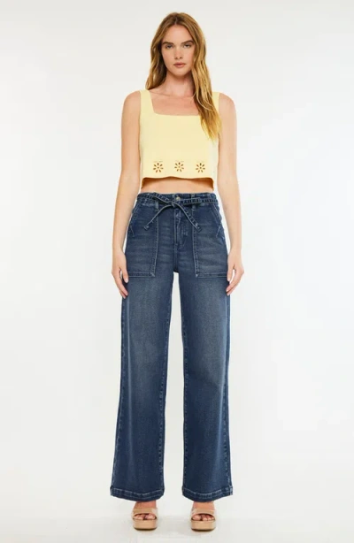 Kancan Seville High Rise Wide Flare Jeans In Blue