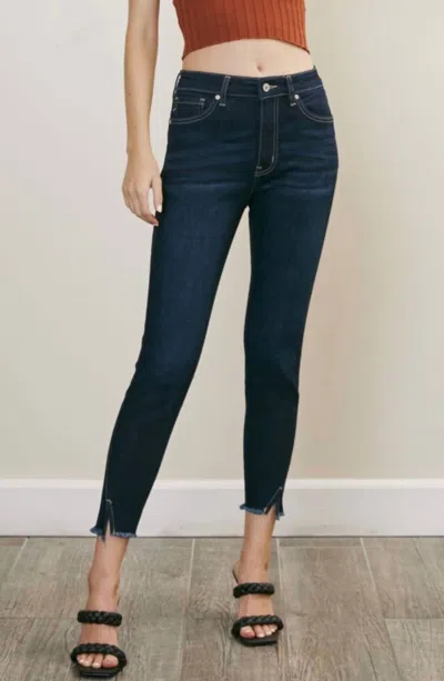 Kancan Shanna Split Hem Jeans In Dark Wash In Blue