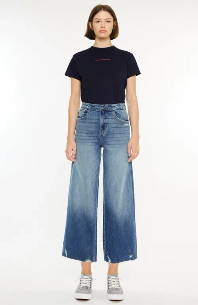 Kancan Shelly High Rise Cropped Wide Leg Jeans In Blue