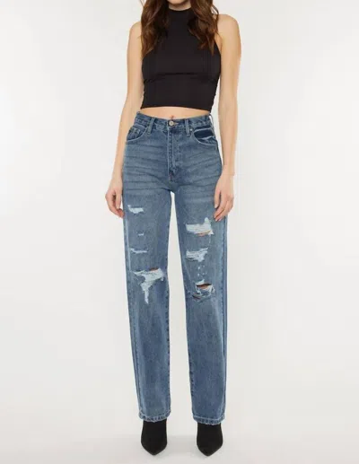 Kancan Stephanie Ultra High Rise 90's Boyfriend Jeans In Medium Stone Wash In Blue