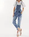 Kancan Straight Leg Patch Pocket Overalls In Medium Denim