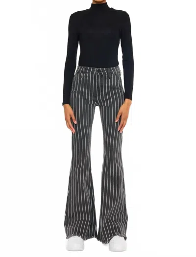 Kancan Stripe Pants With Frayed Hem In Grey In Black